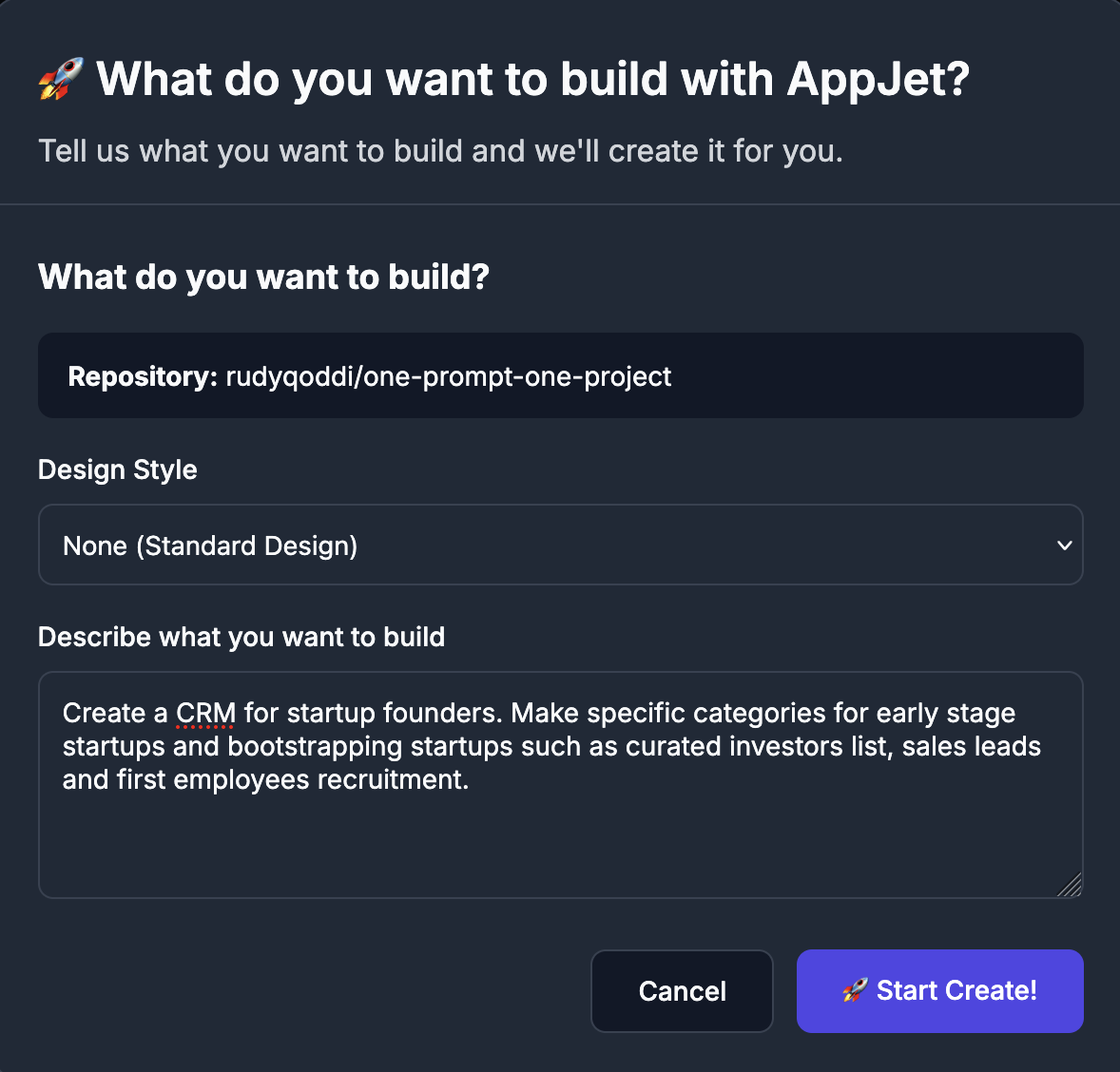 Describe a project in AppJet