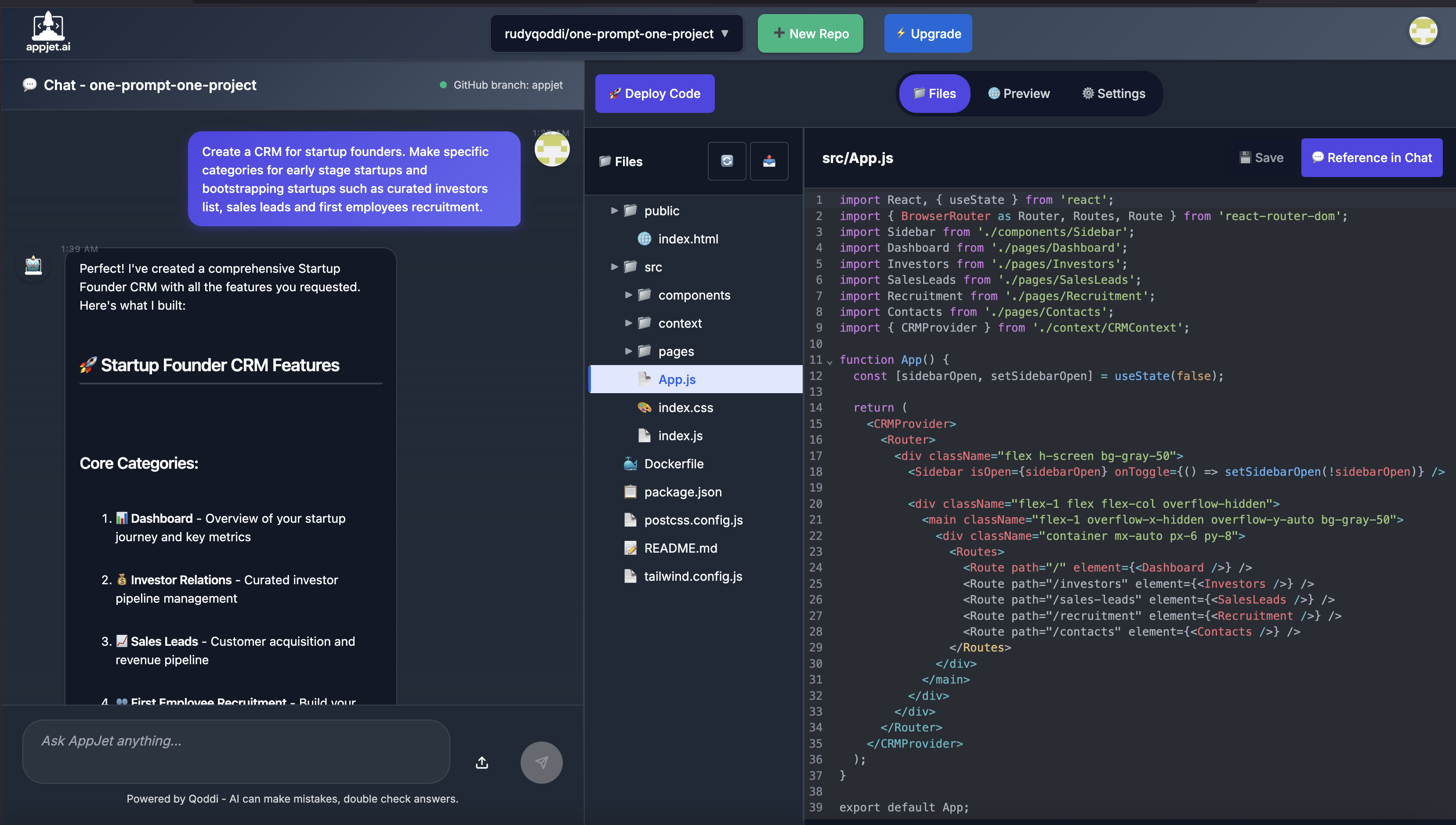 Review the generated code and app